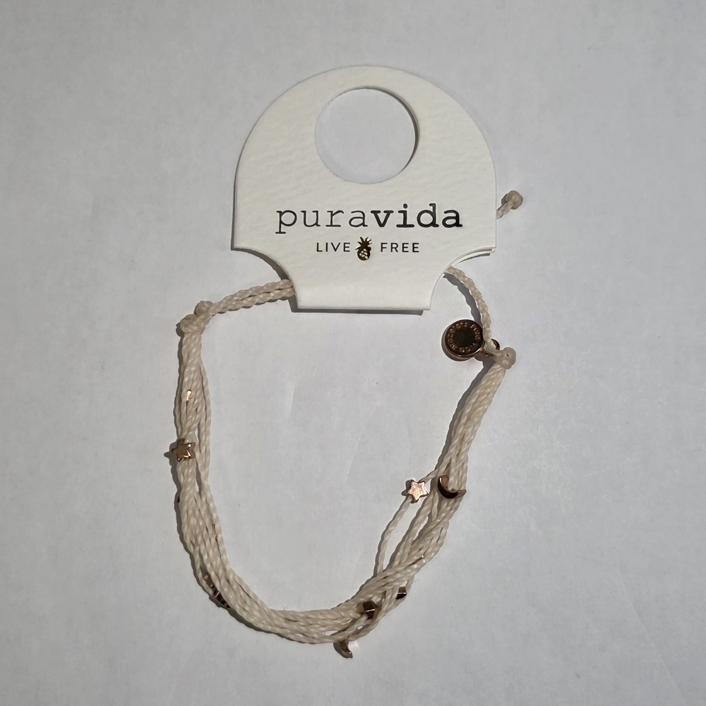 Pura Vida Cream Braided Multi-Strand Bracelet with Gold Charms